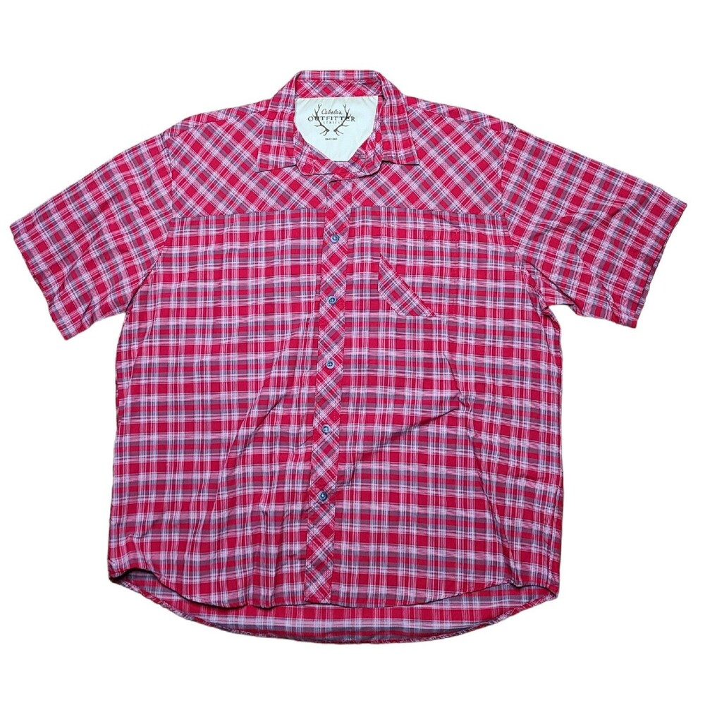 Cabelas Men's Shirt Size XL Short Sleeve Outfitter Series Red Plaid Hiking Camp